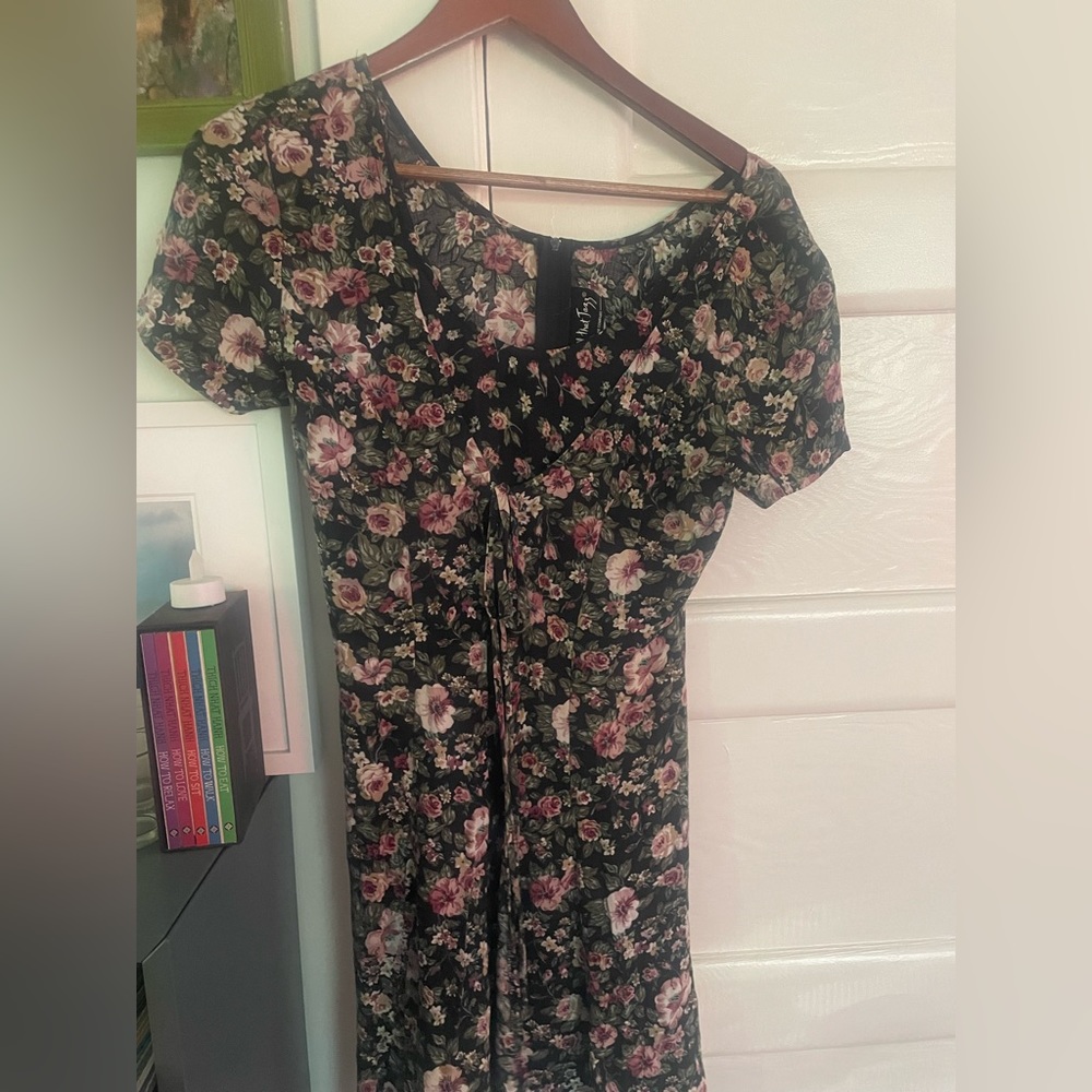 Floral ditzy mini dress with tie front vintage